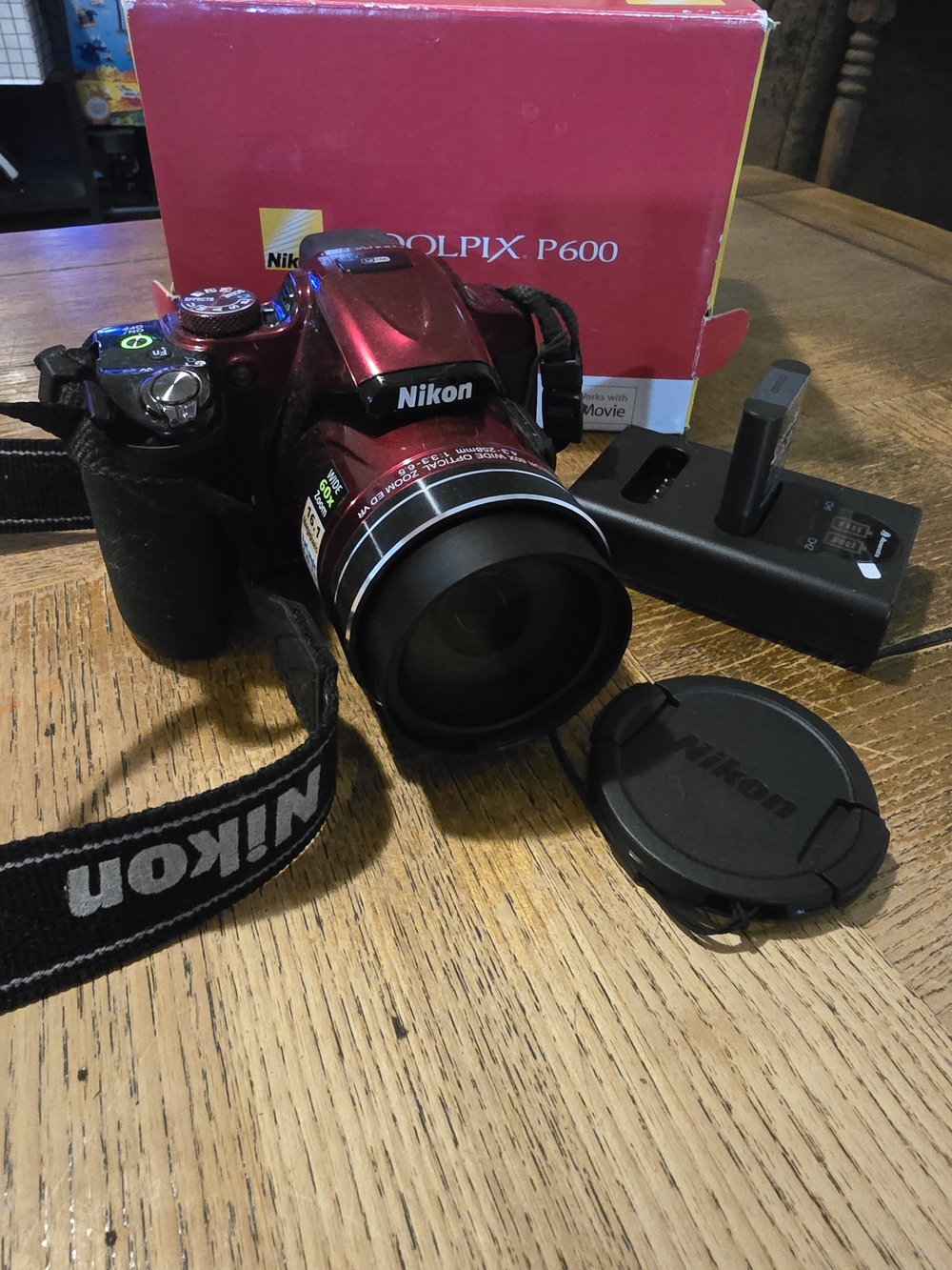 Nikon Coolpix P600 Red and Black Digital Camera with Strap